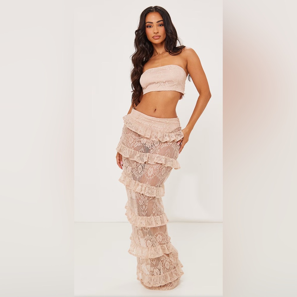 Elegant Lace Ruffle Skirt in Cream